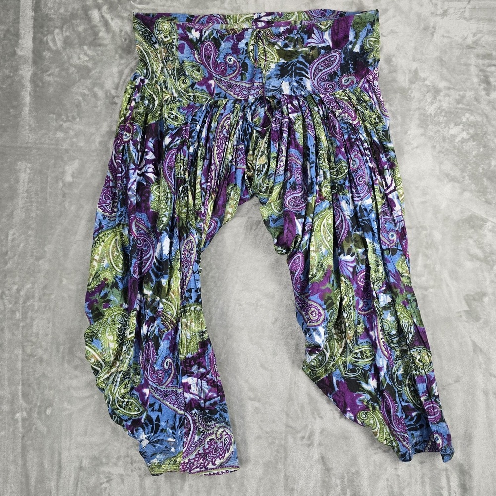 Womens Pull On Cotton Harem Pants Oversized Medium Paisley Bohemian Boho‎ Blue